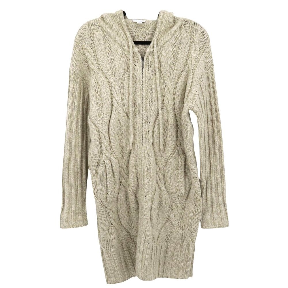 J. Jill‎ Wool Hooded Sweater Womens M Beige Fisherman Core Classic Chunky Long